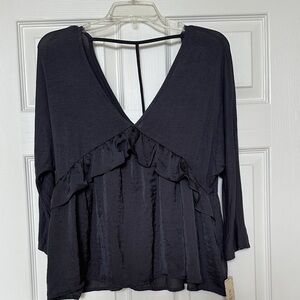 love on a hanger  - V-Neck Ruffle Front Long Sleeve Blouse